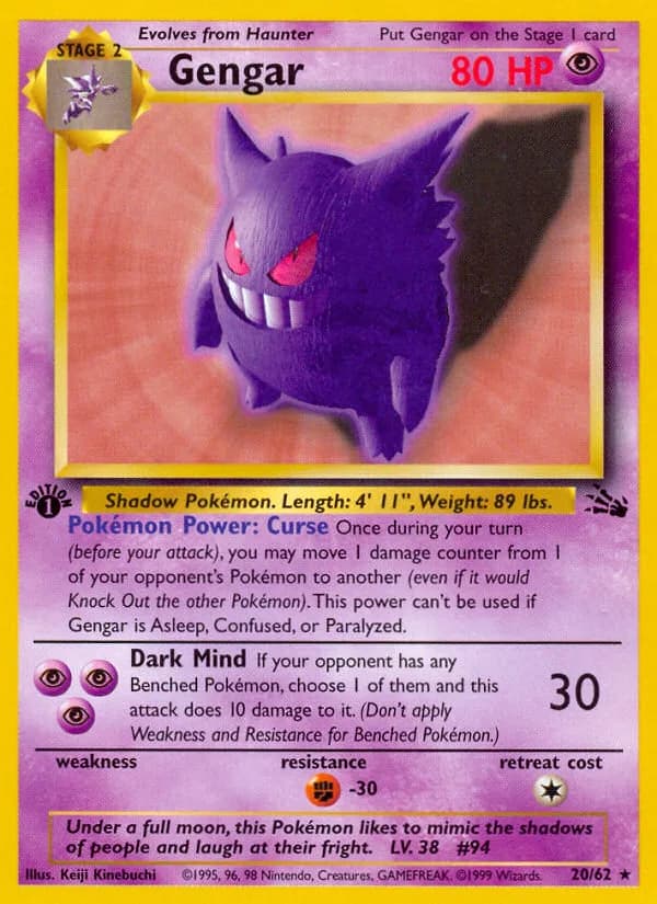 1st Edition Gengar card front, Fossil 20/62