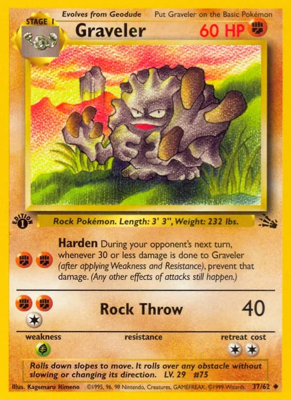 1st Edition Graveler card front, Fossil 37/62