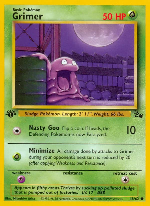 1st Edition Grimer card front, Fossil 48/62