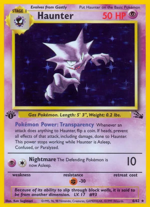 1st Edition Haunter card front, Fossil 6/62