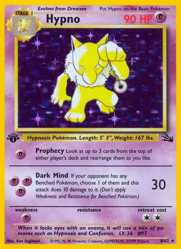 1st Edition Hypno card front, Fossil 8/62