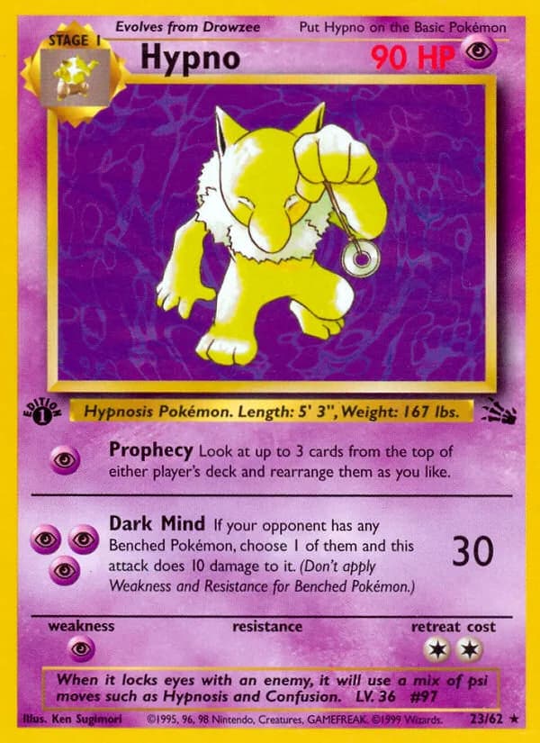 1st Edition Hypno card front, Fossil 23/62