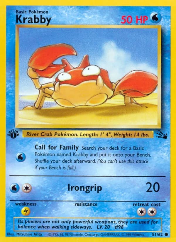 1st Edition Krabby card front, Fossil 51/62