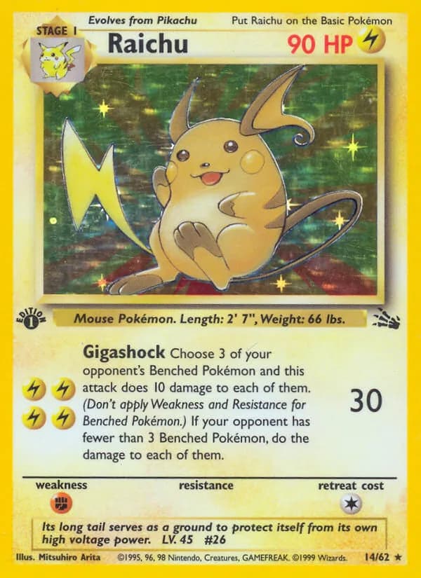 Raichu card front, Fossil 14/62