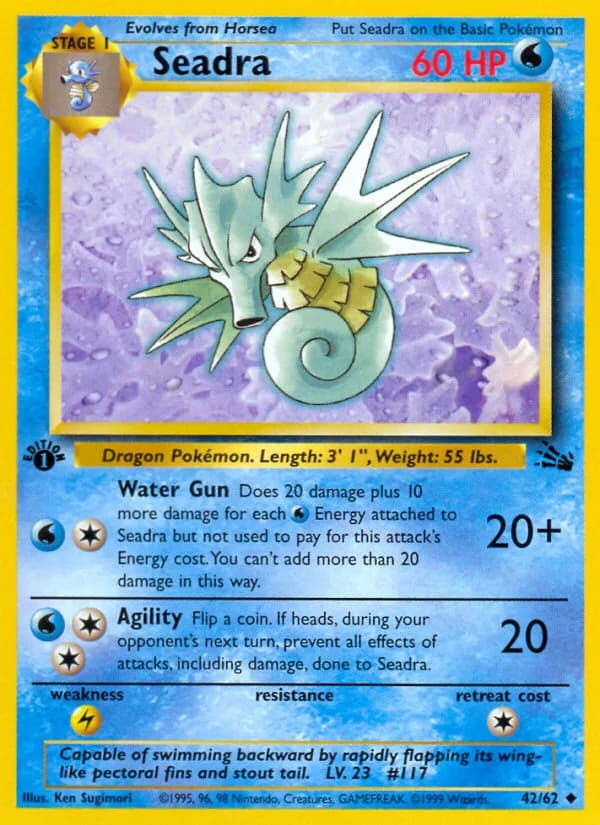 1st Edition Seadra card front, Fossil 42/62