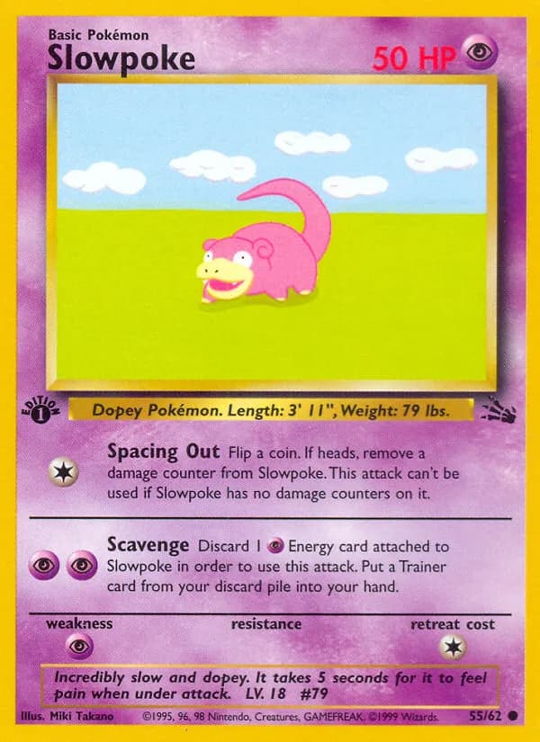 Slowpoke card front, Fossil 55/62
