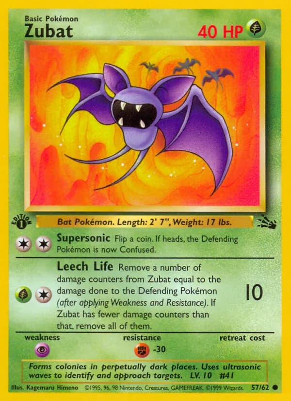 1st Edition Zubat card front, Fossil 57/62