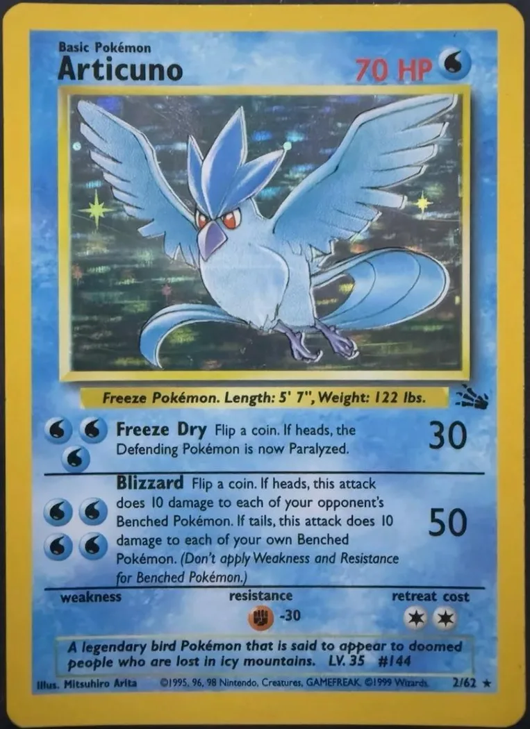 Unlimited Articuno card front, Fossil 2/62