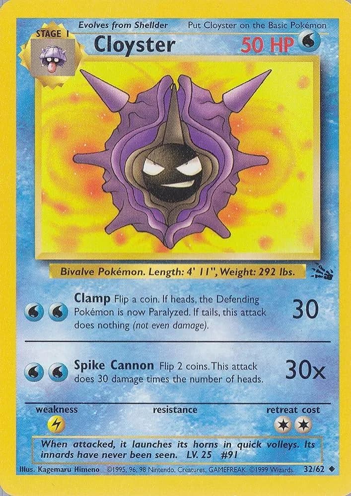 Unlimited Cloyster card front, Fossil 32/62