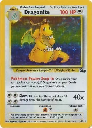Unlimited Dragonite card front, Fossil 4/62