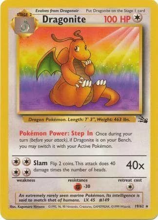 Unlimited Dragonite card front, Fossil 19/62
