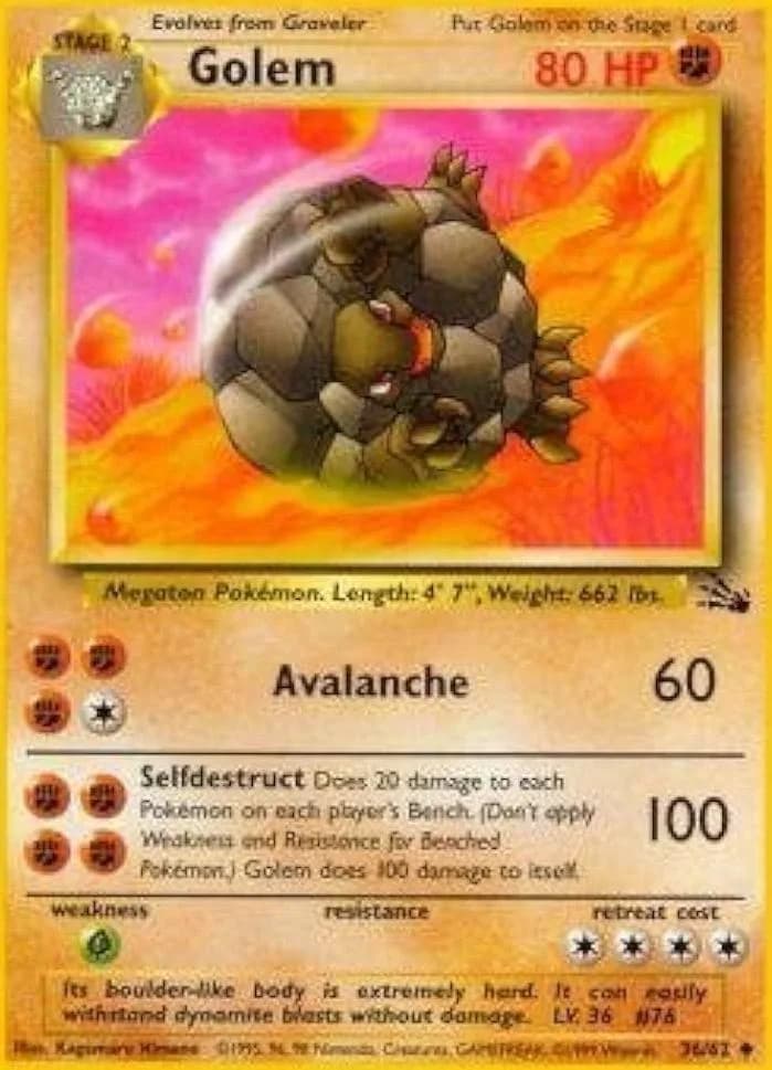 Unlimited Golem card front, Fossil 36/62