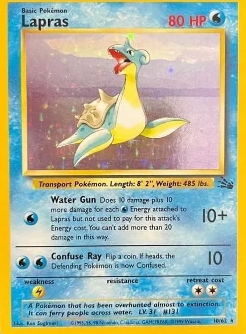 Unlimited Lapras card front, Fossil 10/62