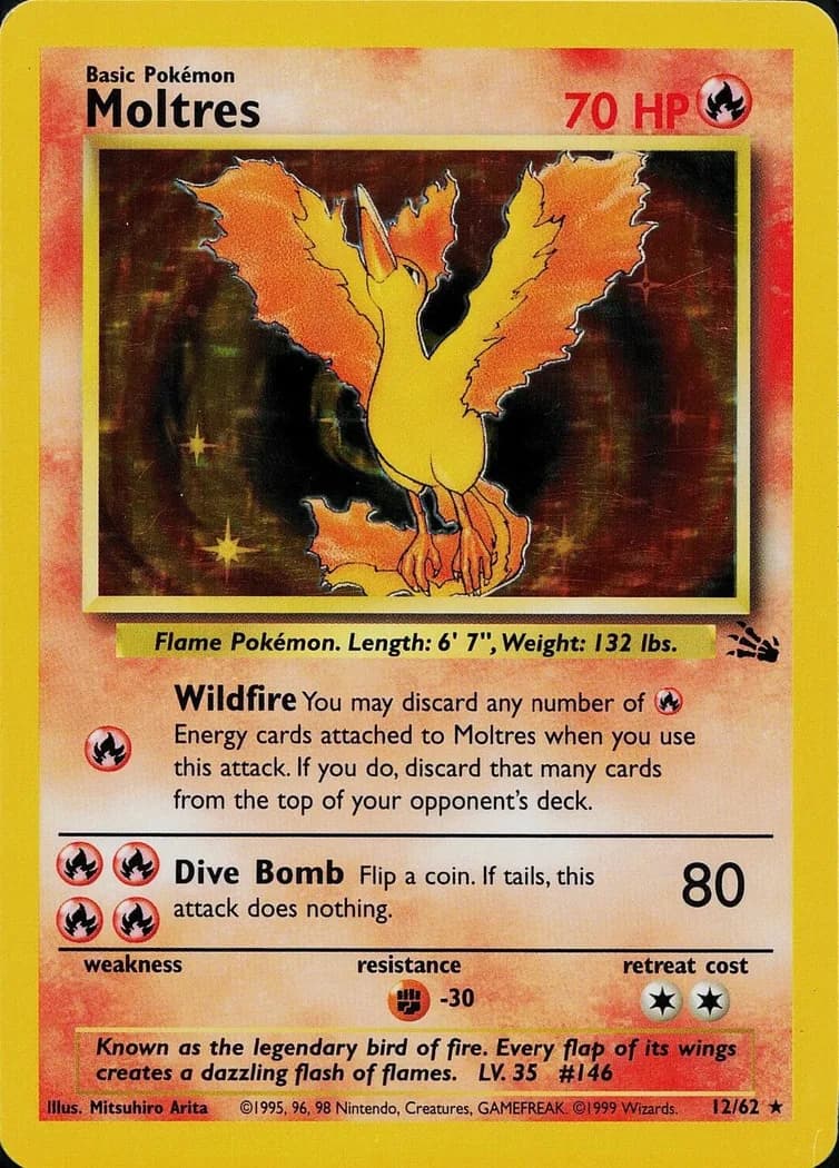 Unlimited Moltres card front, Fossil 12/62