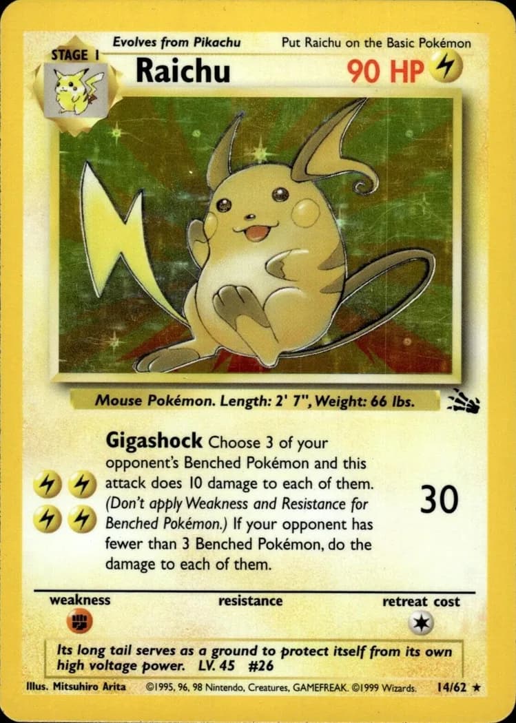 Unlimited Raichu card front, Fossil 14/62