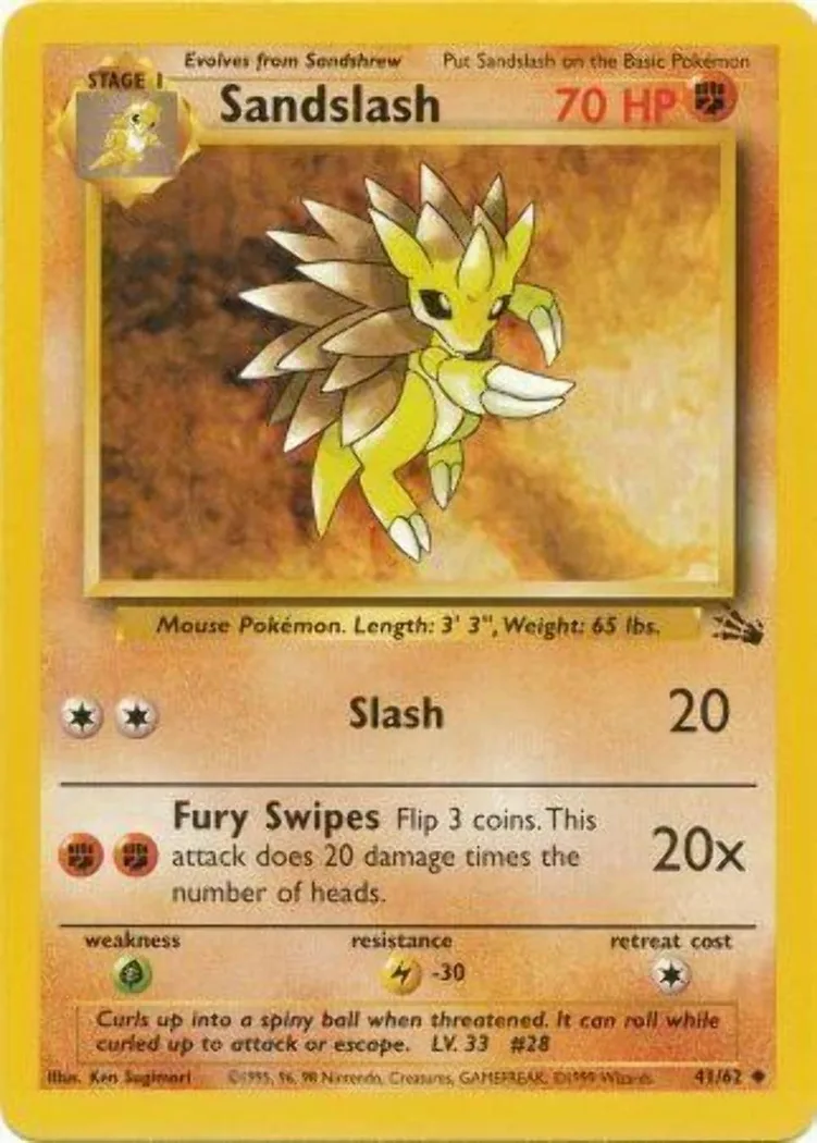 Unlimited Sandslash card front, Fossil 41/62