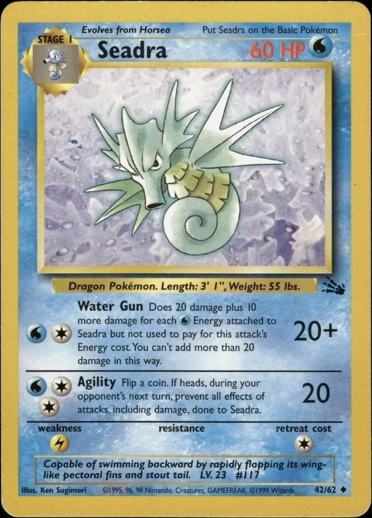 Unlimited Seadra card front, Fossil 42/62