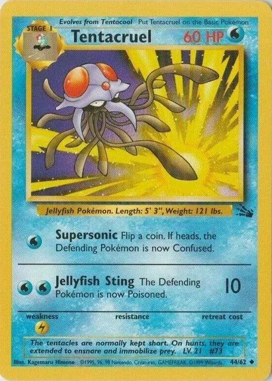 Unlimited Tentacruel card front, Fossil 44/62