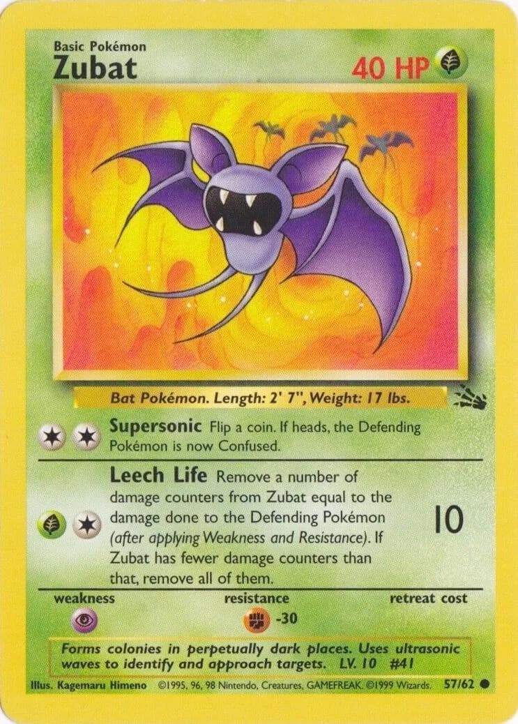 Unlimited Zubat card front, Fossil 57/62