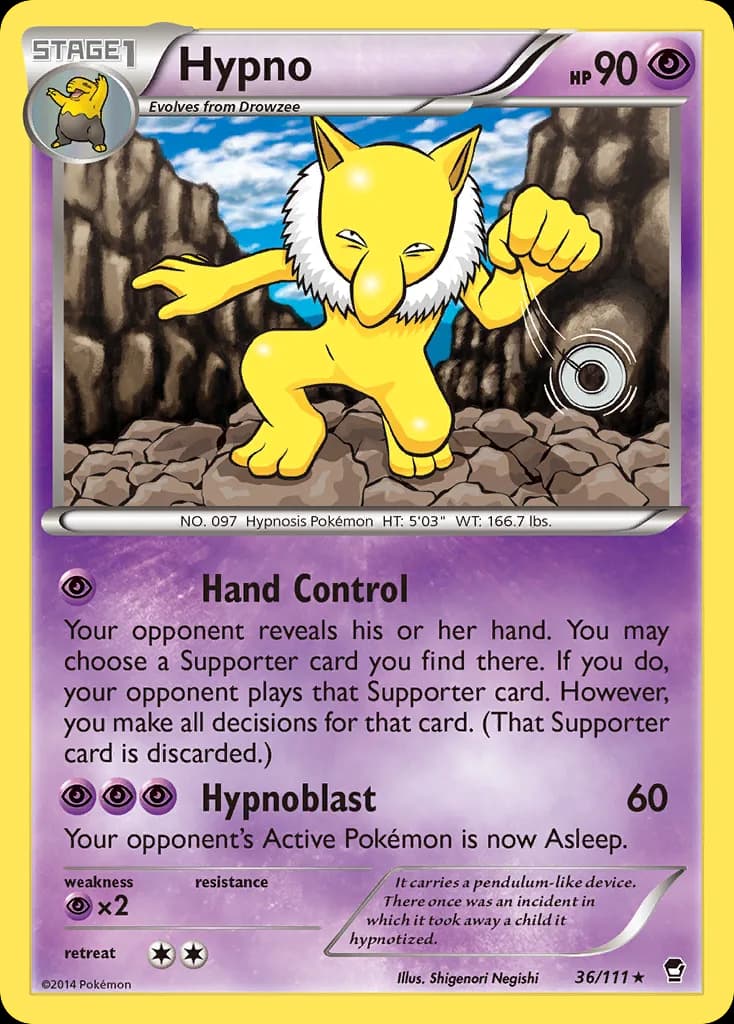 Hypno, Furious Fists 36/111, English non-holo base-card reference; reverse-holo finish is not shown