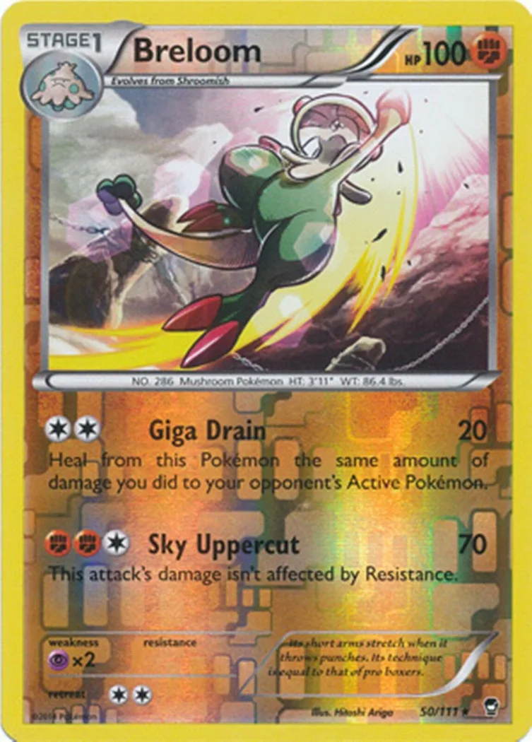 Breloom reverse holo card front, Furious Fists 50/111
