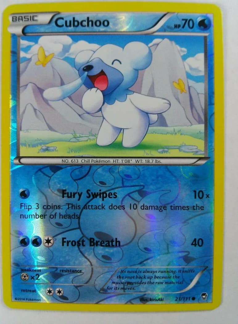 Cubchoo reverse holo card front, Furious Fists 21/111