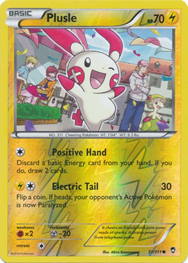 Plusle reverse holo card front, Furious Fists 31/111