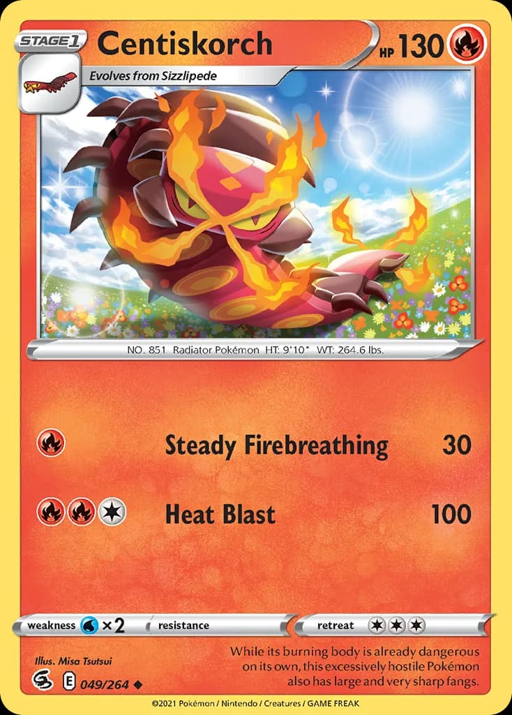 Centiskorch, Fusion Strike 49/264, English non-holo base-card reference; reverse-holo finish is not shown
