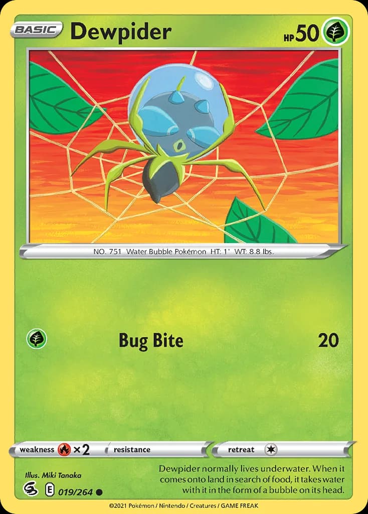 Dewpider, Fusion Strike 19/264, English non-holo base-card reference; reverse-holo finish is not shown