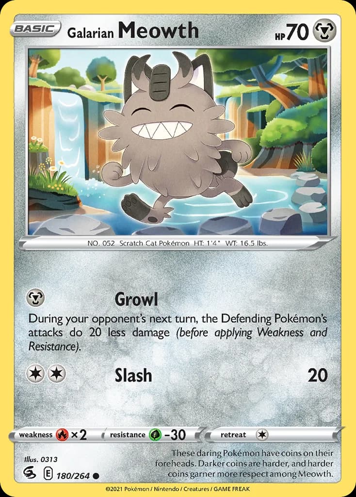 Fusion Strike Galarian Meowth card front, 180/264