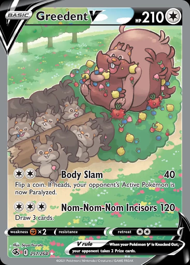 Fusion Strike Greedent V card front, 257/264