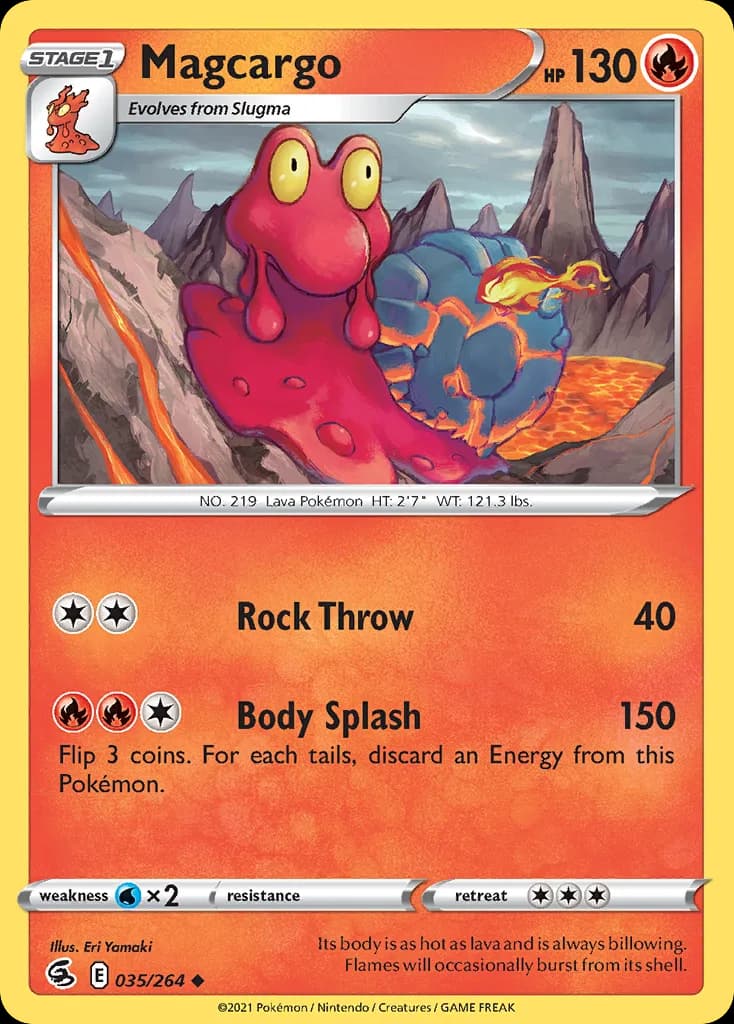 Magcargo, Fusion Strike 35/264, English non-holo base-card reference; reverse-holo finish is not shown
