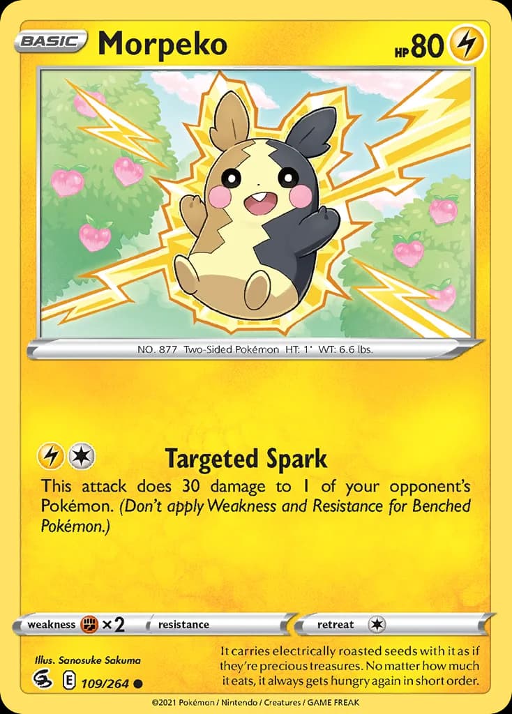 Morpeko, Fusion Strike 109/264, English non-holo base-card reference; reverse-holo finish is not shown
