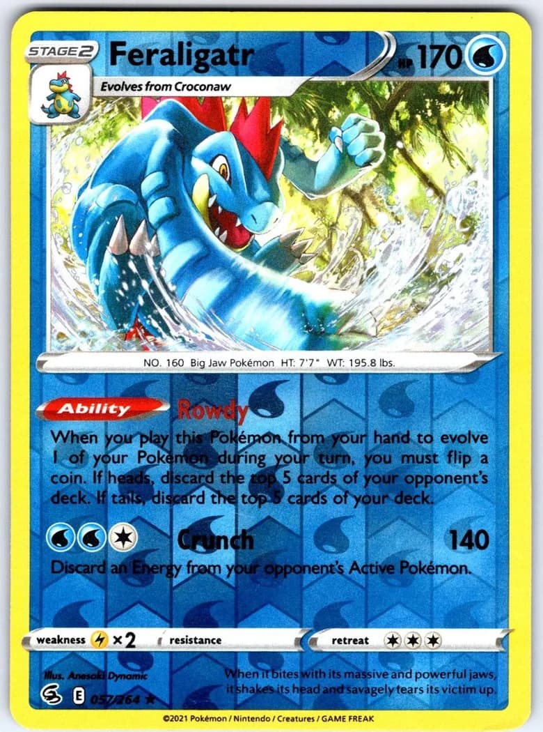 Feraligatr reverse holo card front, Fusion Strike 57/264