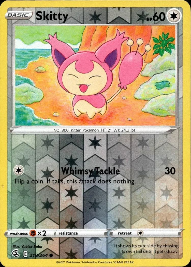 Skitty reverse holo card front, Fusion Strike 210/264