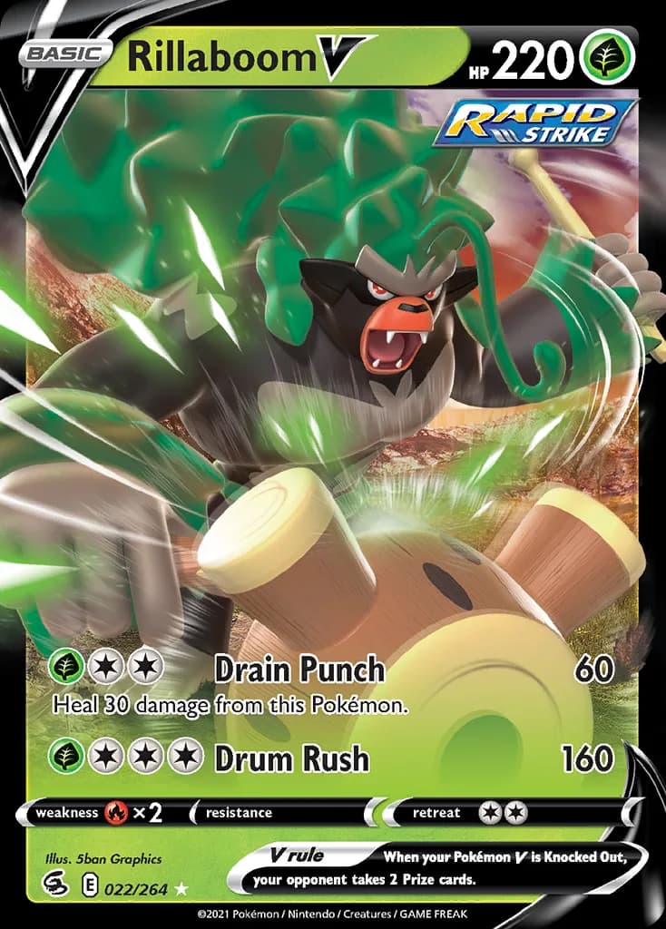 Fusion Strike Rillaboom V card front, 22/264