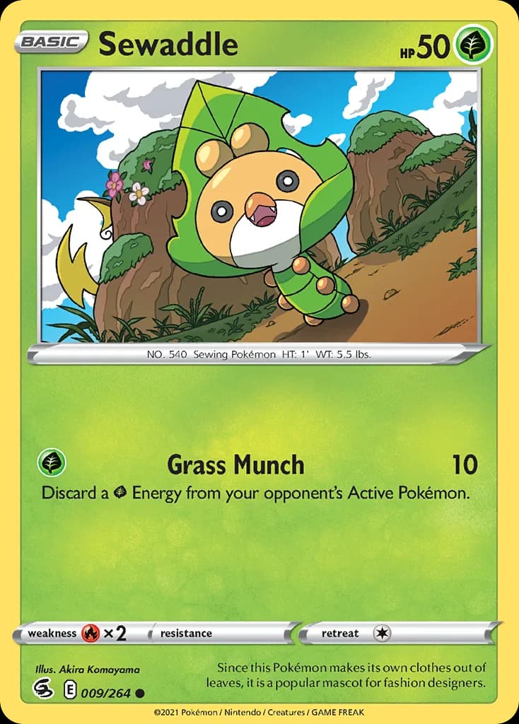 Sewaddle, Fusion Strike 9/264, English non-holo base-card reference; reverse-holo finish is not shown