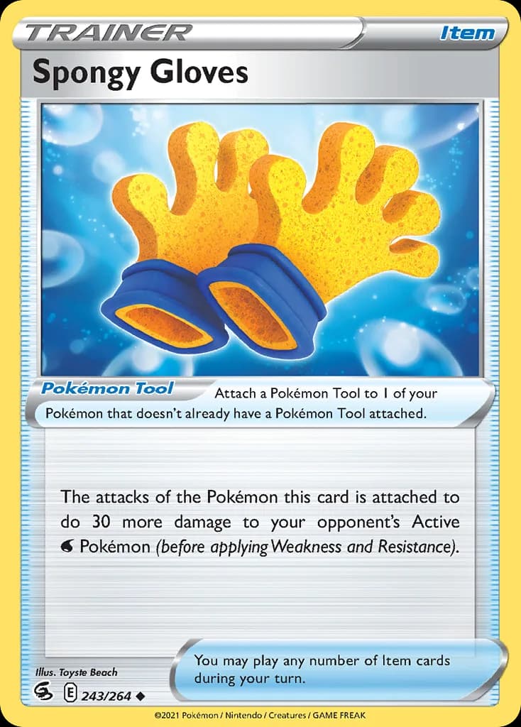 Spongy Gloves, Fusion Strike 243/264, English non-holo base-card reference; reverse-holo finish is not shown