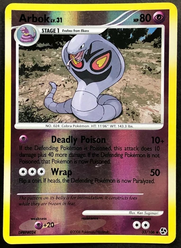 Arbok reverse holo card front, Great Encounters 33/106