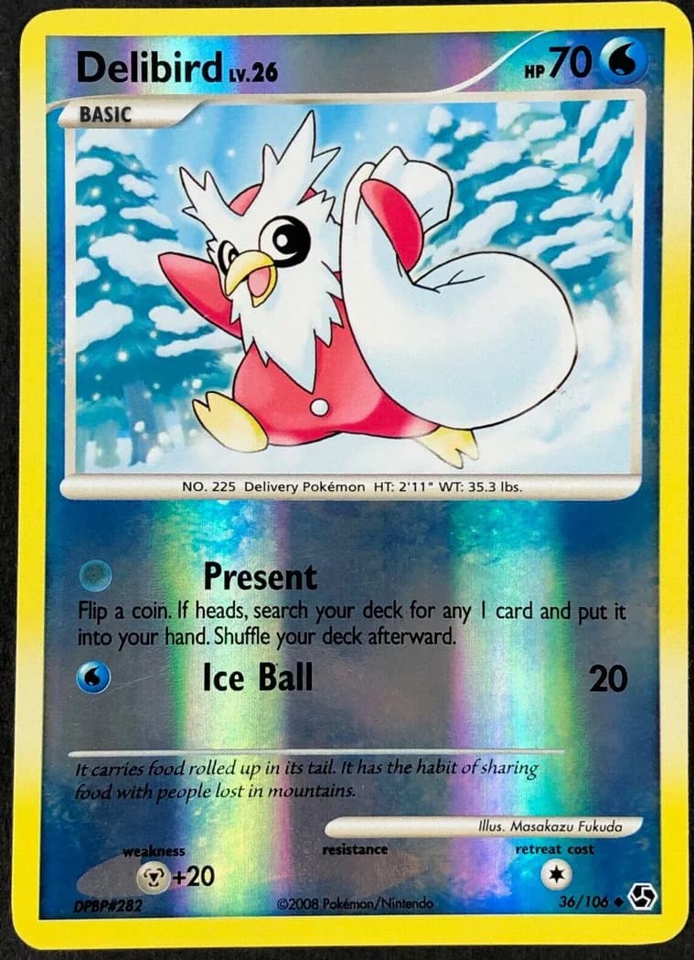 Delibird reverse holo card front, Great Encounters 36/106