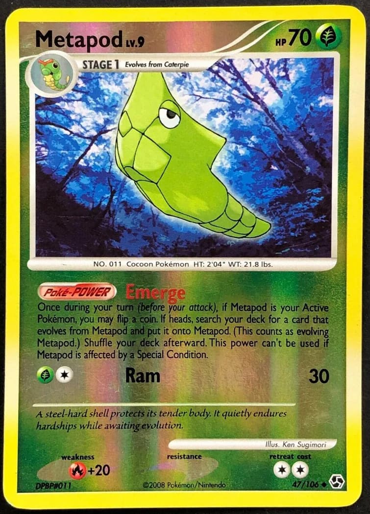 Metapod reverse holo card front, Great Encounters 47/106
