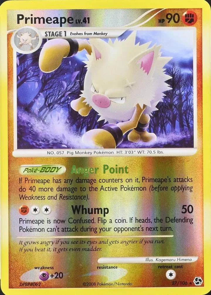 Primeape reverse holo card front, Great Encounters 27/106
