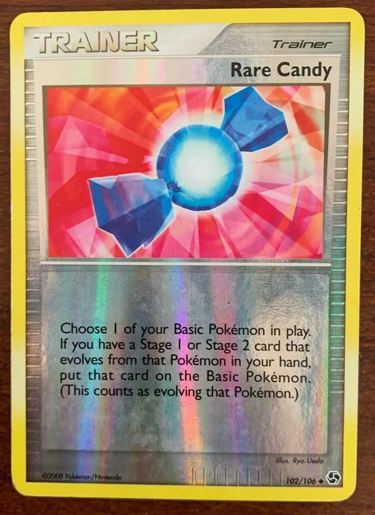 Rare Candy reverse holo card front, Great Encounters 102/106