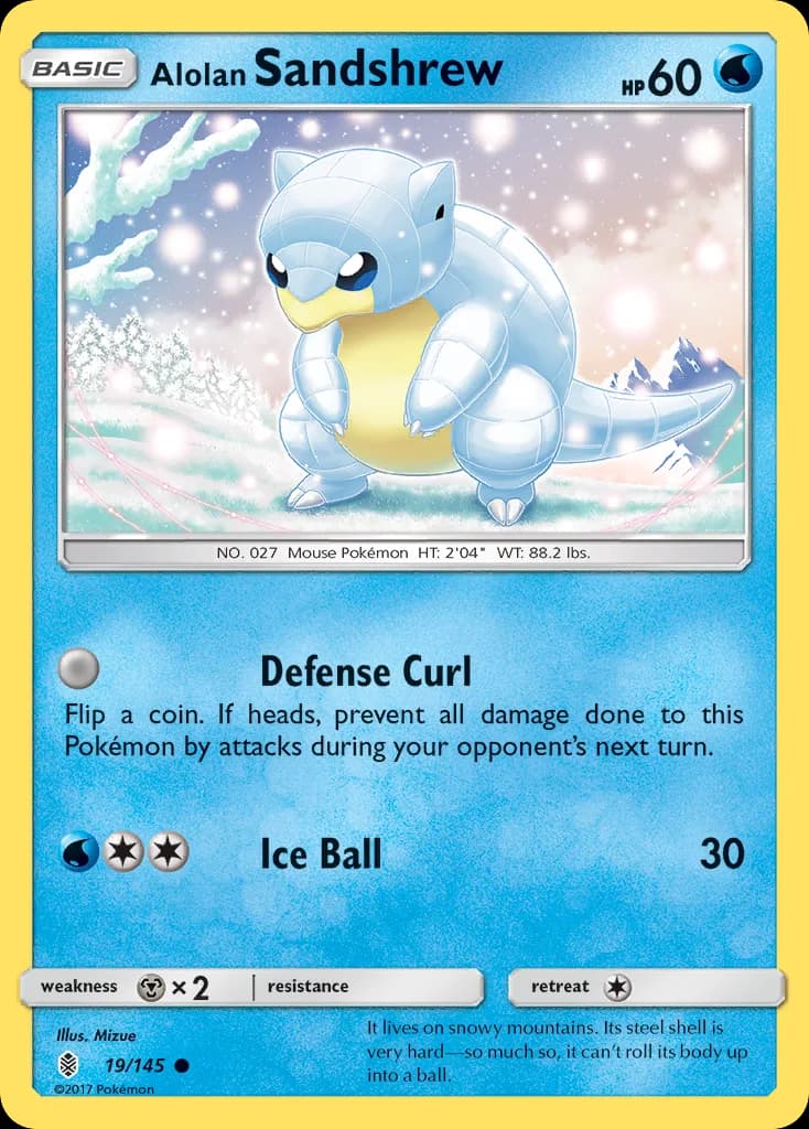 Guardians Rising Alolan Sandshrew card front, 19/145