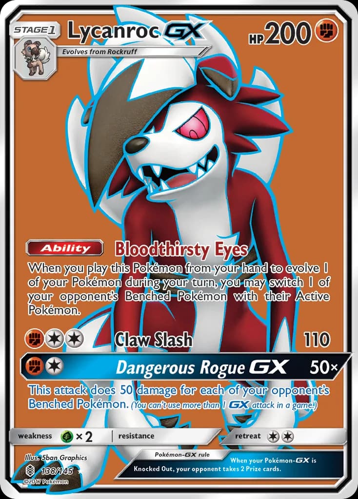 Lycanroc-GX card front, Guardians Rising 138/145