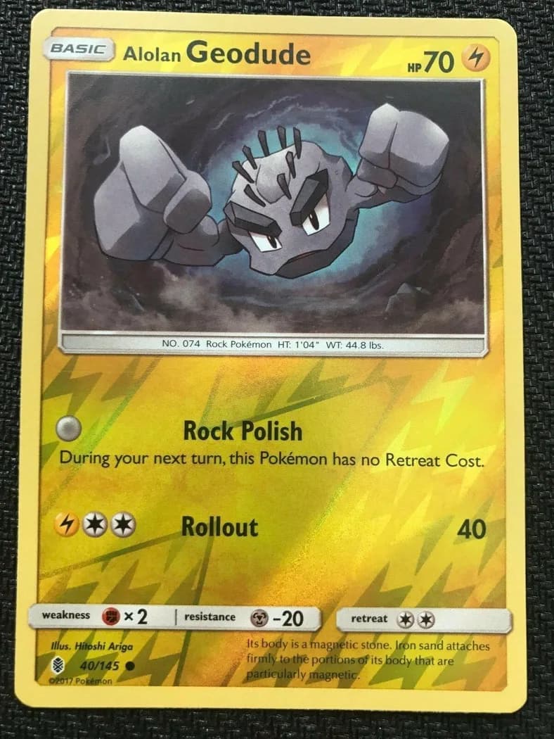 Alolan Geodude reverse holo card front, Guardians Rising 40/145