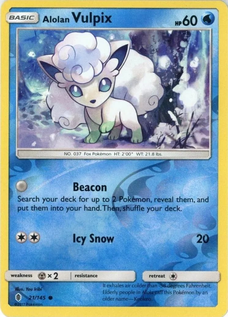 Alolan Vulpix reverse holo card front, Guardians Rising 21/145