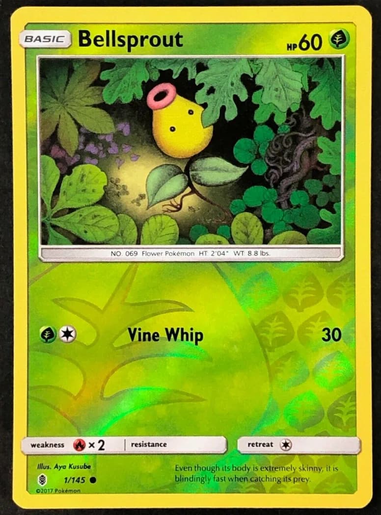 Bellsprout reverse holo card front, Guardians Rising 1/145