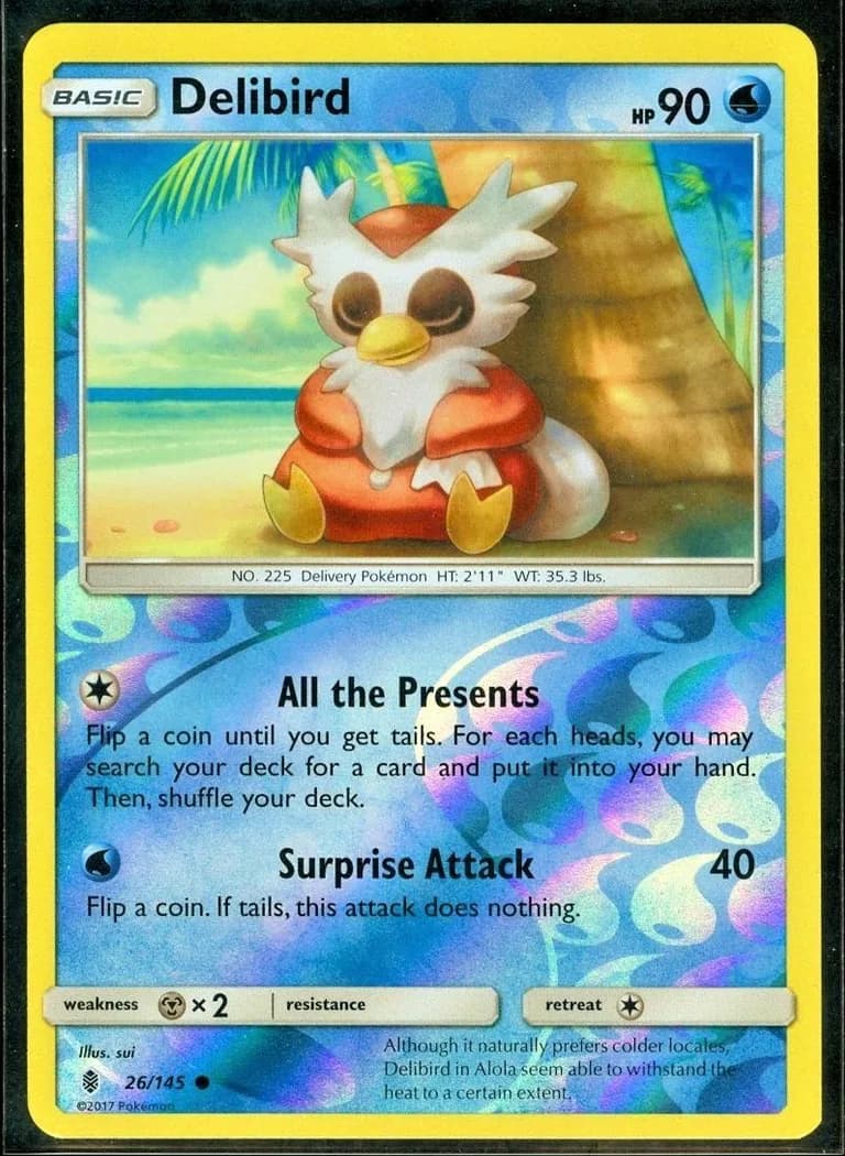 Delibird reverse holo card front, Guardians Rising 26/145