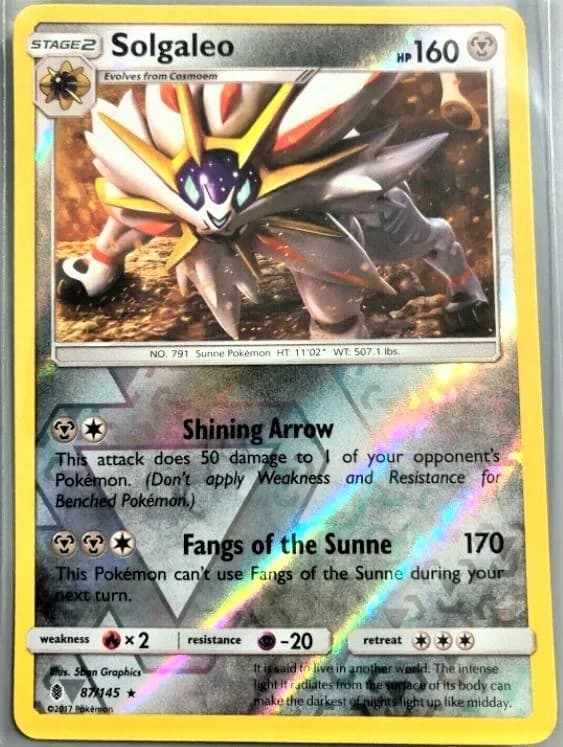Solgaleo reverse holo card front, Guardians Rising 87/145
